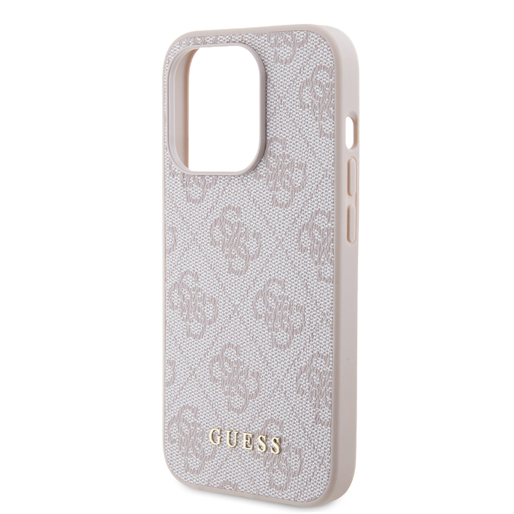 Étui pour Apple iPhone 15 Pro, Guess, Logo Métal Or 4G, Rose