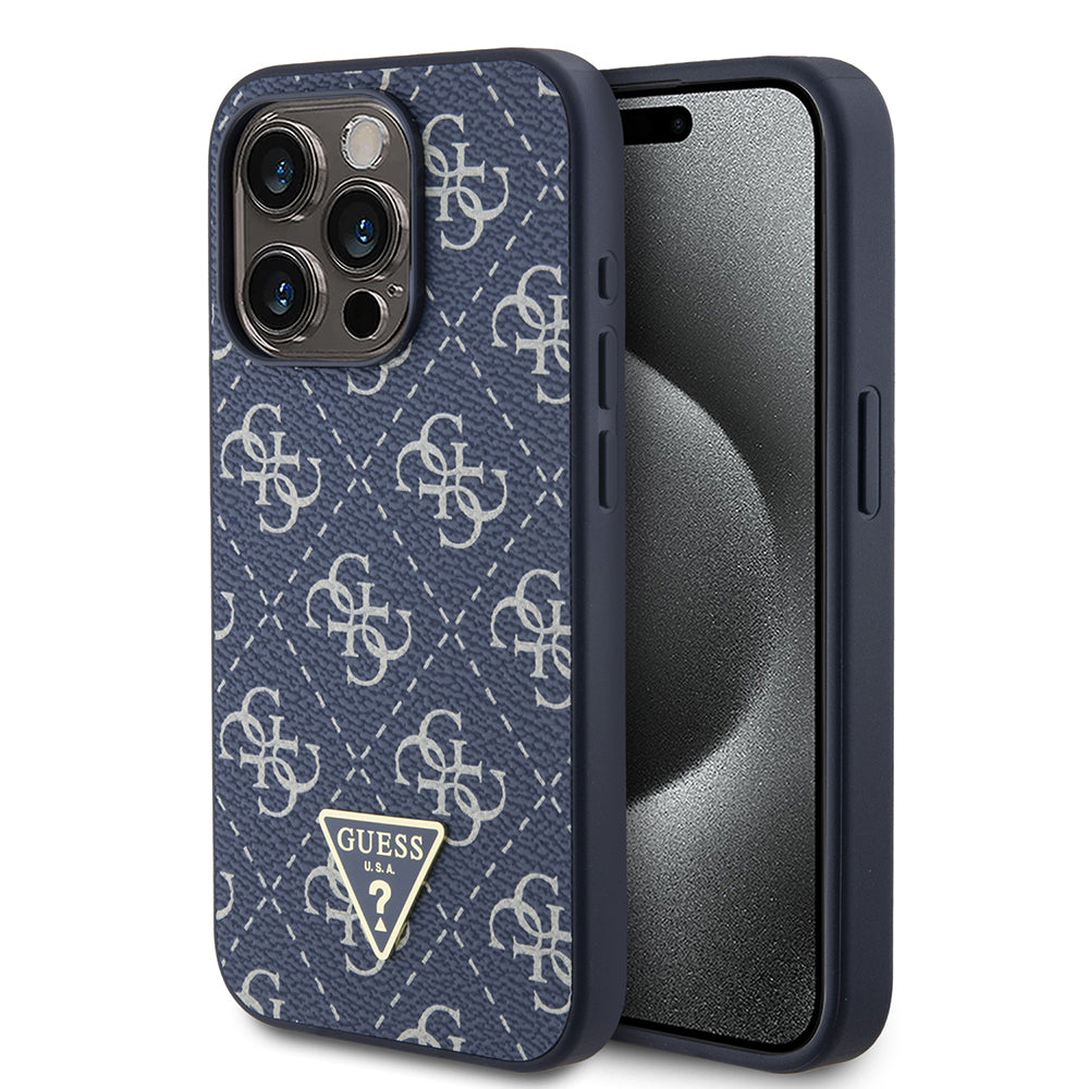 Étui pour Apple iPhone 15 Pro, Guess, logo Triangle 4G, Bleu