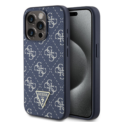 Étui pour Apple iPhone 15 Pro, Guess, logo Triangle 4G, Bleu