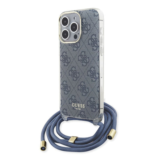 Étui pour Apple iPhone 15 Pro, Guess, Crossbody Cord 4G Print, Bleu