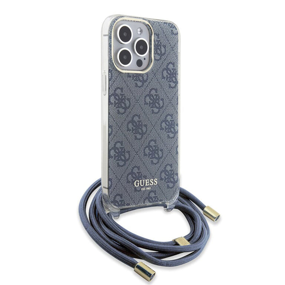 Étui pour Apple iPhone 15 Pro, Guess, Crossbody Cord 4G Print, Bleu
