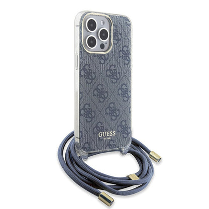 Étui pour Apple iPhone 15 Pro, Guess, Crossbody Cord 4G Print, Bleu