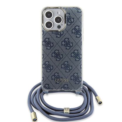 Étui pour Apple iPhone 15 Pro, Guess, Crossbody Cord 4G Print, Bleu
