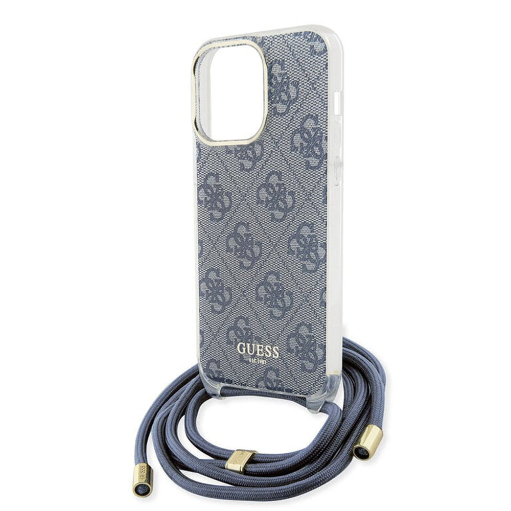 Étui pour Apple iPhone 15 Pro, Guess, Crossbody Cord 4G Print, Bleu