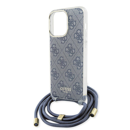 Étui pour Apple iPhone 15 Pro, Guess, Crossbody Cord 4G Print, Bleu
