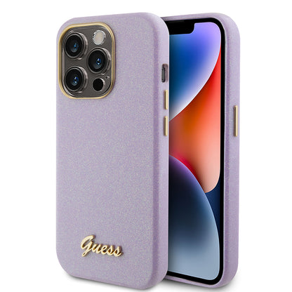 Étui pour Apple iPhone 15 Pro, Guess, Glitter Glossy Script, Violet Clair