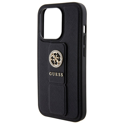 Étui pour Apple iPhone 15 Pro, Guess, Grip Stand 4G Saffiano Strass, Noir