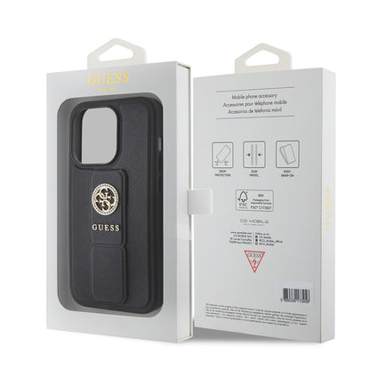 Étui pour Apple iPhone 15 Pro, Guess, Grip Stand 4G Saffiano Strass, Noir