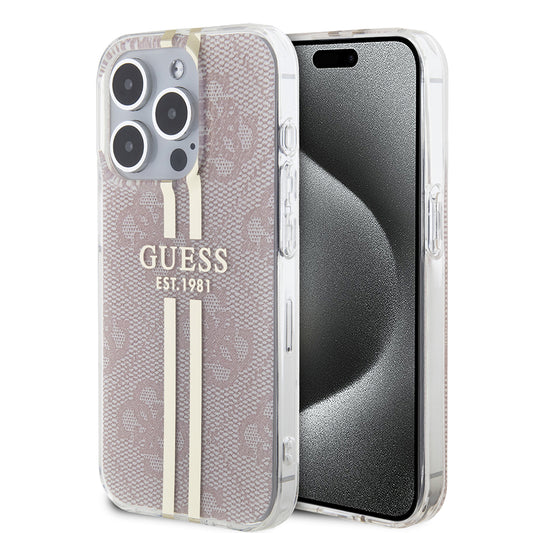 Étui pour Apple iPhone 15 Pro, Guess, IML 4G Gold Stripe, Rose