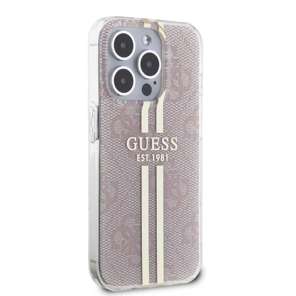 Étui pour Apple iPhone 15 Pro, Guess, IML 4G Gold Stripe, Rose