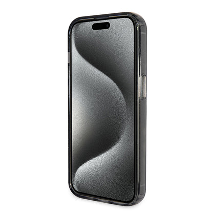 Coque MagSafe pour Apple iPhone 15 Pro, Guess, IML Ring Stand Glitter, Noire