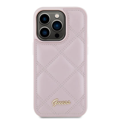 Étui pour Apple iPhone 15 Pro, Guess, Logo Métallique Matelassé, Rose