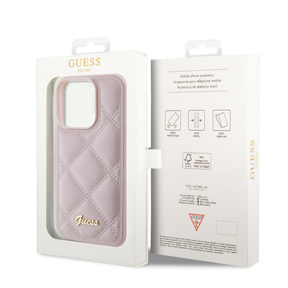 Étui pour Apple iPhone 15 Pro, Guess, Logo Métallique Matelassé, Rose