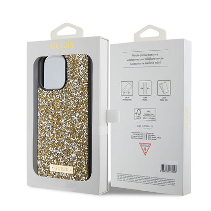 Étui pour Apple iPhone 15 Pro, Guess, Logo Métallique Strass, Jaune