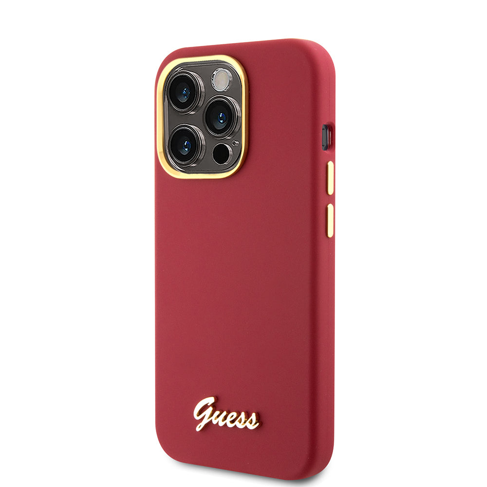 Étui pour Apple iPhone 15 Pro, Guess, Script Metal Logo & Frame, Rose