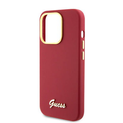 Étui pour Apple iPhone 15 Pro, Guess, Script Metal Logo & Frame, Rose