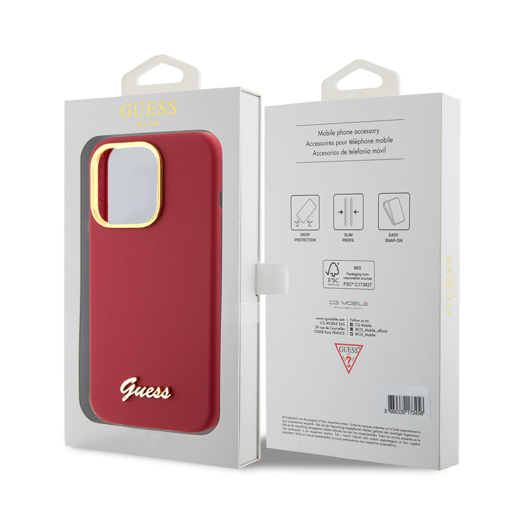 Étui pour Apple iPhone 15 Pro, Guess, Script Metal Logo & Frame, Rose