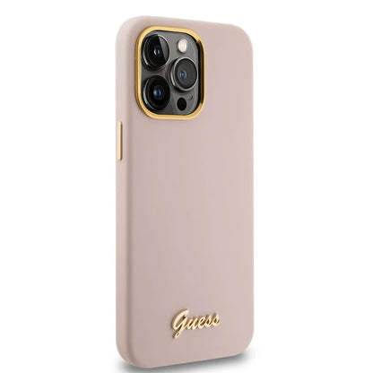 Étui pour Apple iPhone 15 Pro, Guess, Script Metal Logo & Frame, Rose Clair