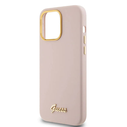 Étui pour Apple iPhone 15 Pro, Guess, Script Metal Logo & Frame, Rose Clair