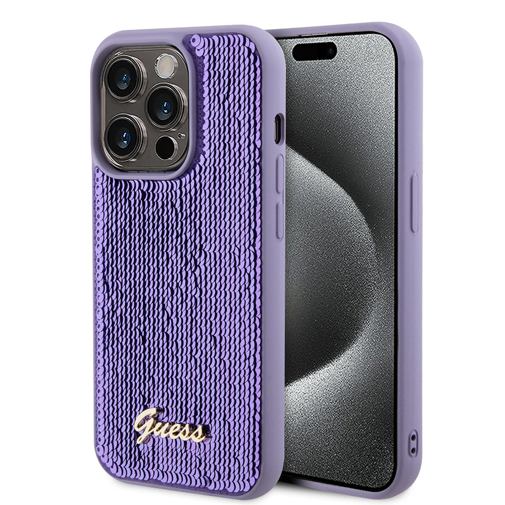 Étui pour Apple iPhone 15 Pro, Guess, Sequin Script Metal, Mauve
