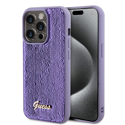 Étui pour Apple iPhone 15 Pro, Guess, Sequin Script Metal, Mauve