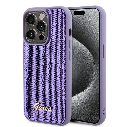 Étui pour Apple iPhone 15 Pro, Guess, Sequin Script Metal, Mauve