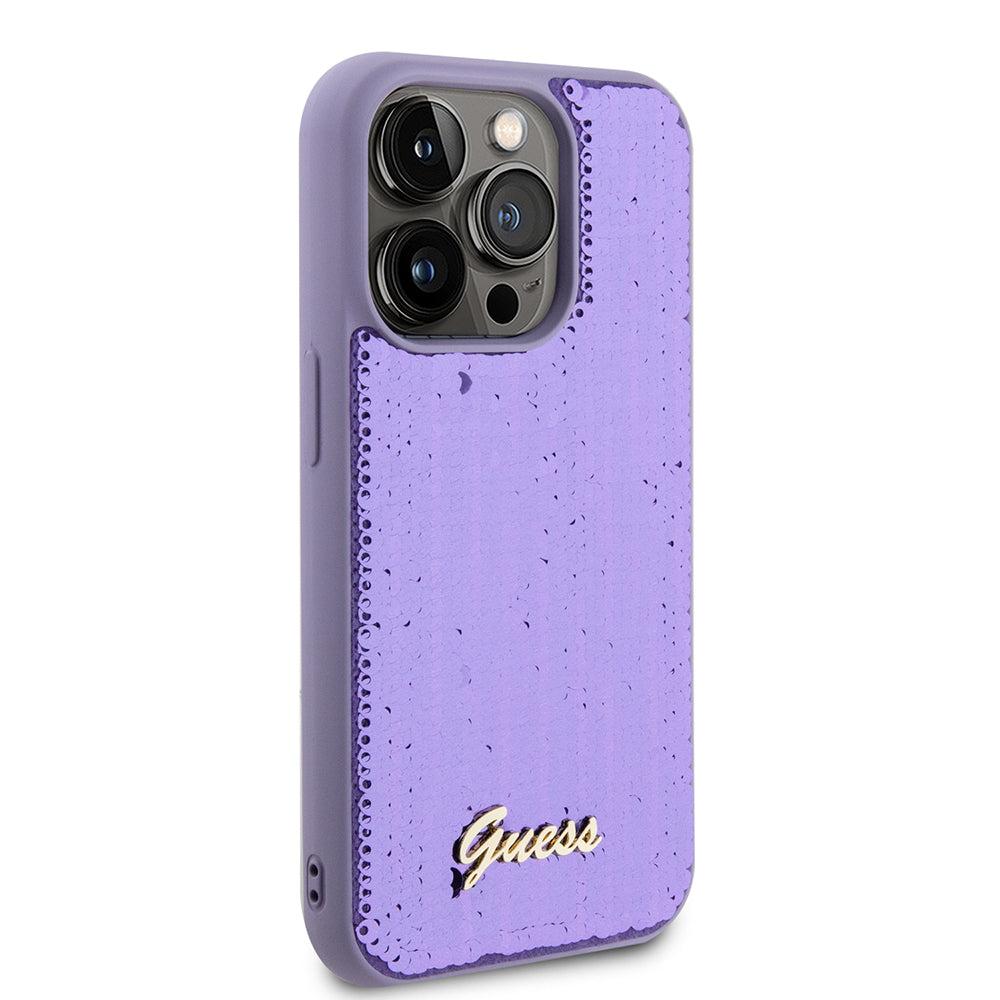 Étui pour Apple iPhone 15 Pro, Guess, Sequin Script Metal, Mauve