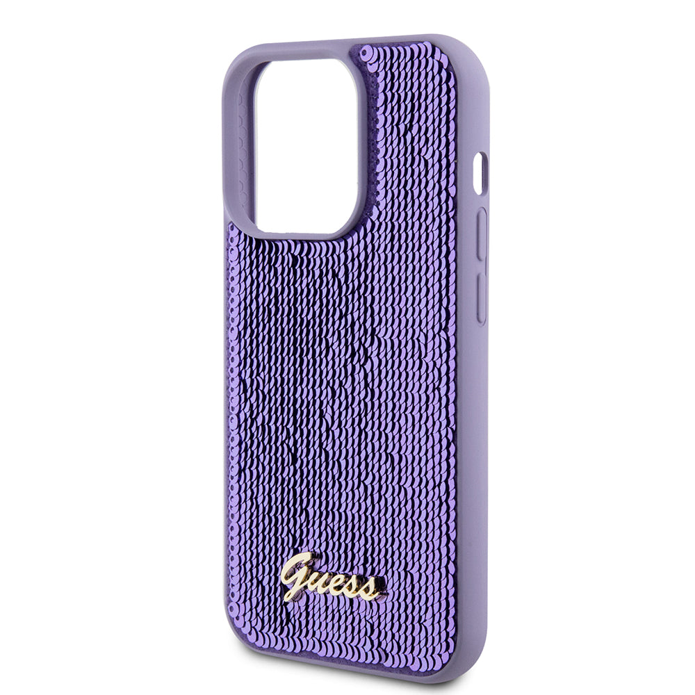 Étui pour Apple iPhone 15 Pro, Guess, Sequin Script Metal, Mauve