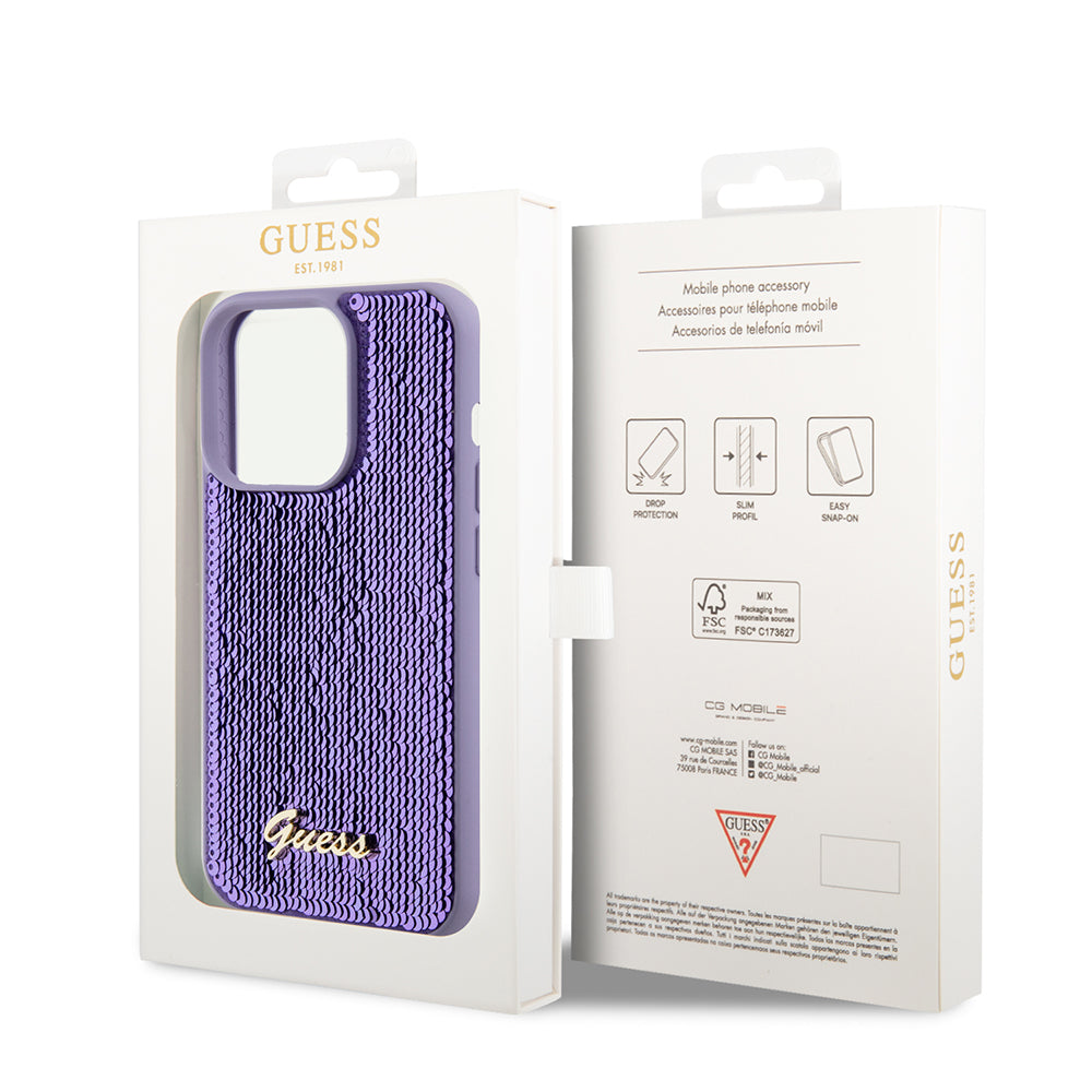 Étui pour Apple iPhone 15 Pro, Guess, Sequin Script Metal, Mauve