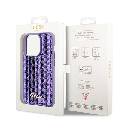 Étui pour Apple iPhone 15 Pro, Guess, Sequin Script Metal, Mauve