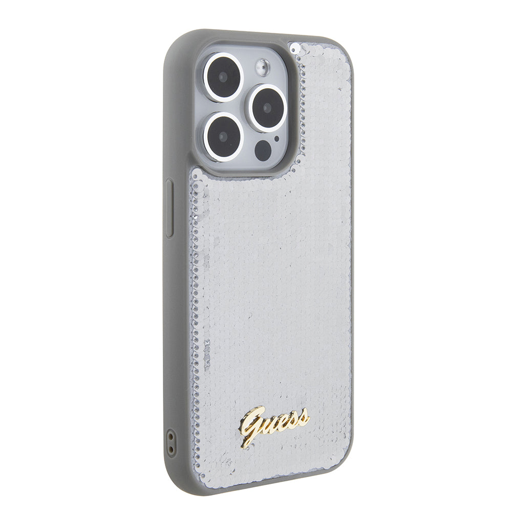 Étui pour Apple iPhone 15 Pro, Guess, Sequin Script Metal, Argenté