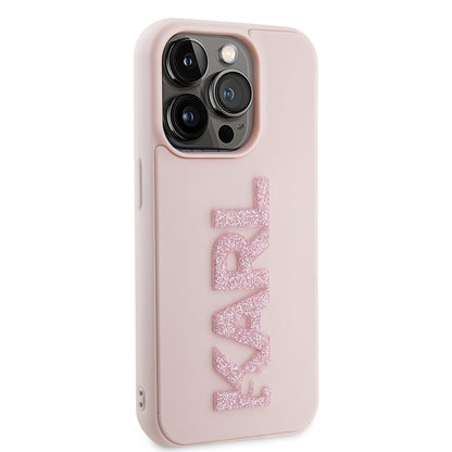 Étui pour Apple iPhone 15 Pro, Karl Lagerfeld, Logo Karl en caoutchouc pailleté 3D, Rose