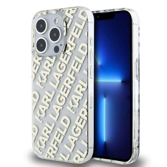 Housse pour Apple iPhone 15 Pro, Karl Lagerfeld, IML Electroplated Repeated Logo, Dorée