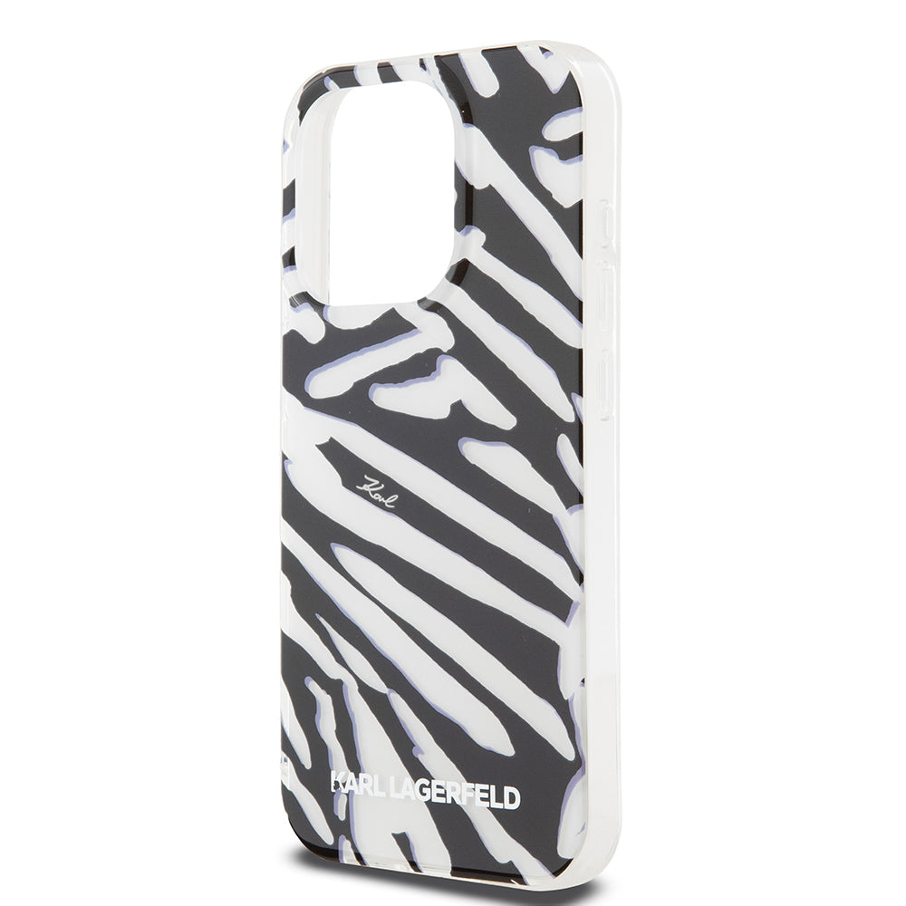 Étui pour Apple iPhone 15 Pro, Karl Lagerfeld, IML Luxury Zebra Pattern with Strap, Noir