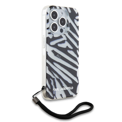 Étui pour Apple iPhone 15 Pro, Karl Lagerfeld, IML Luxury Zebra Pattern with Strap, Noir