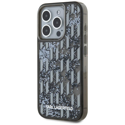 Étui pour Apple iPhone 15 Pro, Karl Lagerfeld, Monogramme à Paillettes Liquides, Noir