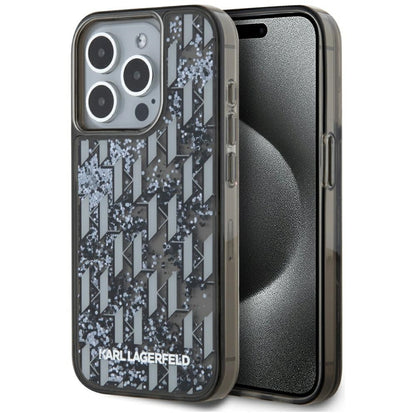 Étui pour Apple iPhone 15 Pro, Karl Lagerfeld, Monogramme à Paillettes Liquides, Noir