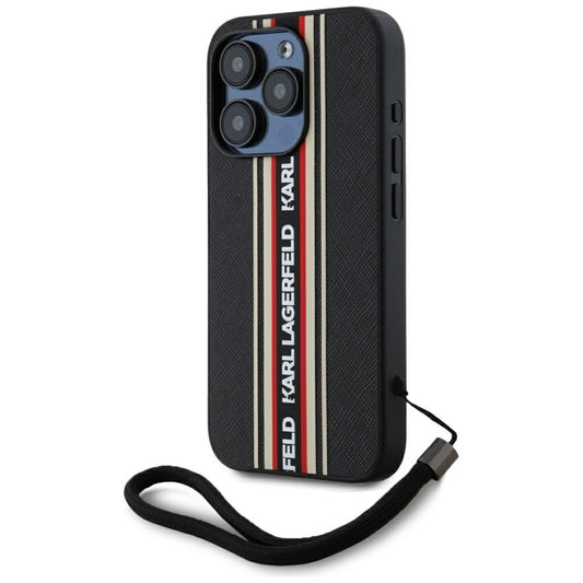 Étui pour Apple iPhone 15 Pro, Karl Lagerfeld, Saffiano Athleisure Stripes with Strap, Rosie