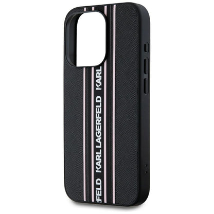 Étui pour Apple iPhone 15 Pro, Karl Lagerfeld, Saffiano Athleisure Stripes avec sangle, Rose