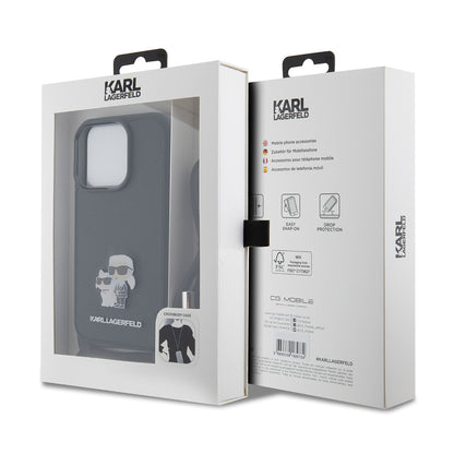 Case for Apple iPhone 15 Pro, Karl Lagerfeld, Saffiano Crossbody Metal Pin Karl & Choupette, Black
