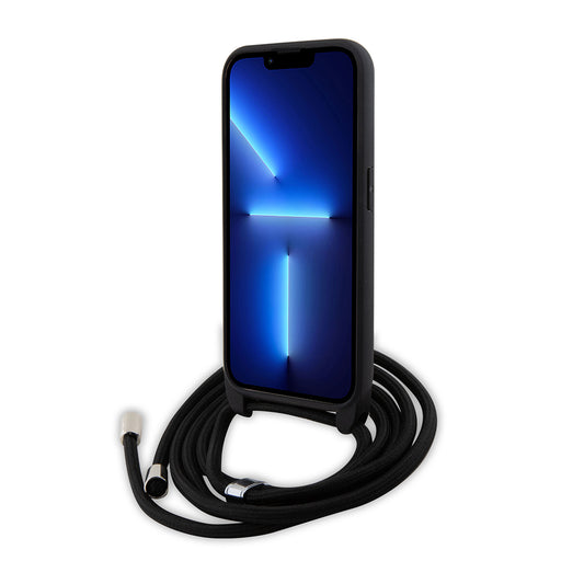 Étui pour Apple iPhone 15 Pro, Karl Lagerfeld, Saffiano Crossbody Monogram Metal Pin Karl, Noir