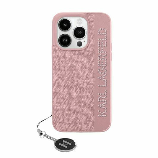 Étui pour Apple iPhone 15 Pro, Karl Lagerfeld, Saffiano Rhinestones & Charm, Rose