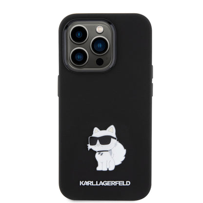Étui pour Apple iPhone 15 Pro, Karl Lagerfeld, Silicone Choupette Metal, Noir