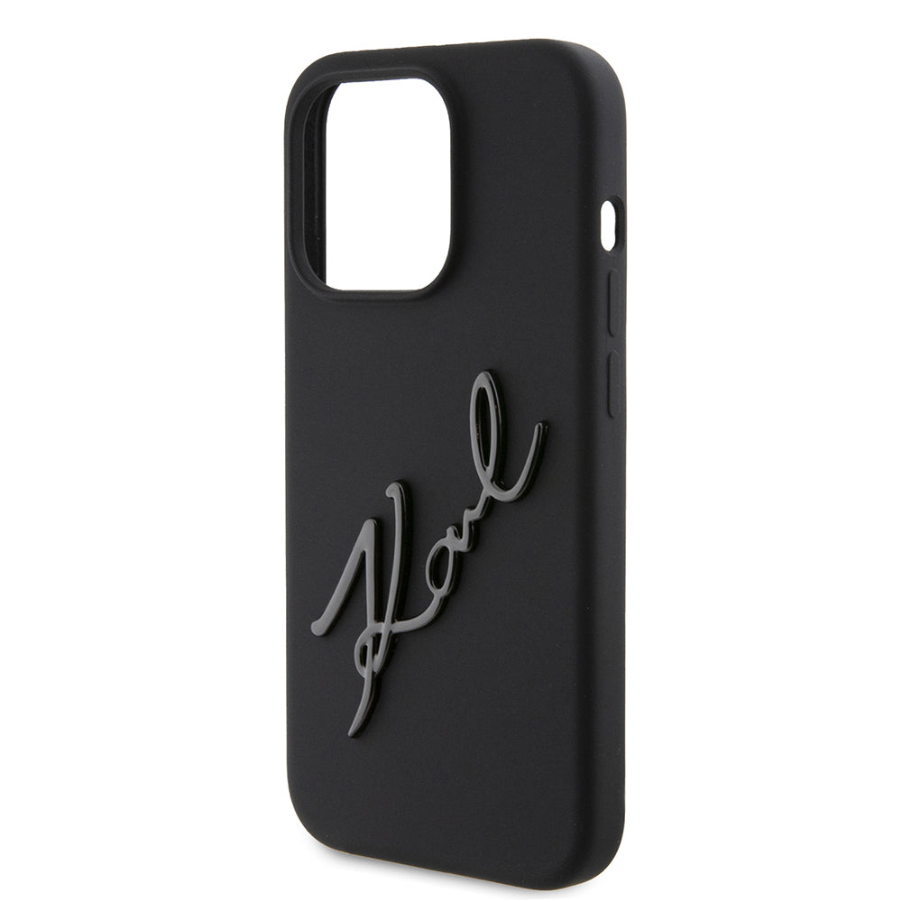 Housse pour Apple iPhone 15 Pro, Karl Lagerfeld, Silicone Karl Script, Noire