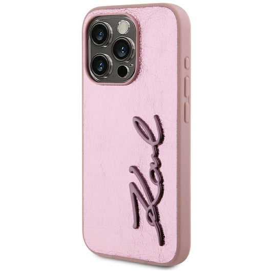 Étui pour Apple iPhone 15 Pro, Karl Lagerfeld, Metal Signature, Rose