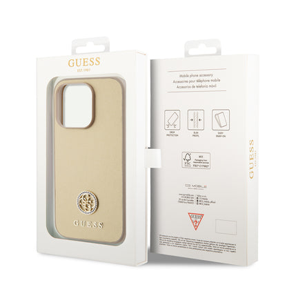 Étui pour Apple iPhone 15 Pro Max, Guess, Logo Métal Strass 4G, Doré