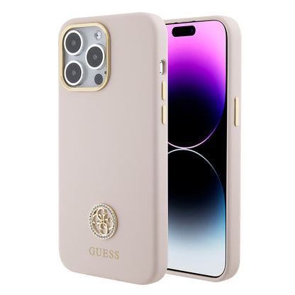 Étui pour Apple iPhone 15 Pro Max, Guess, Logo Métal Strass 4G, Rose