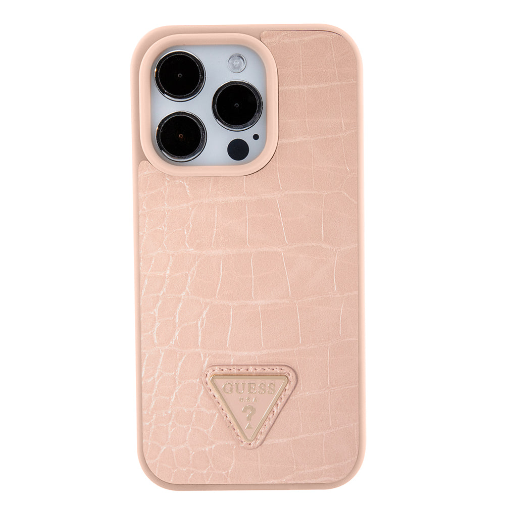 Étui pour Apple iPhone 15 Pro Max, Guess, Croco Triangle Metal Logo, Rose