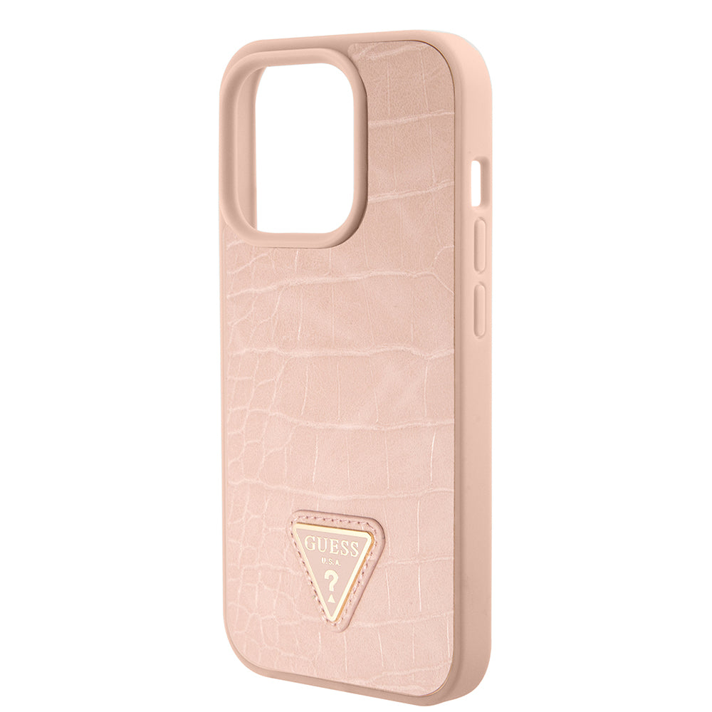 Étui pour Apple iPhone 15 Pro Max, Guess, Croco Triangle Metal Logo, Rose