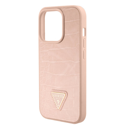 Étui pour Apple iPhone 15 Pro Max, Guess, Croco Triangle Metal Logo, Rose